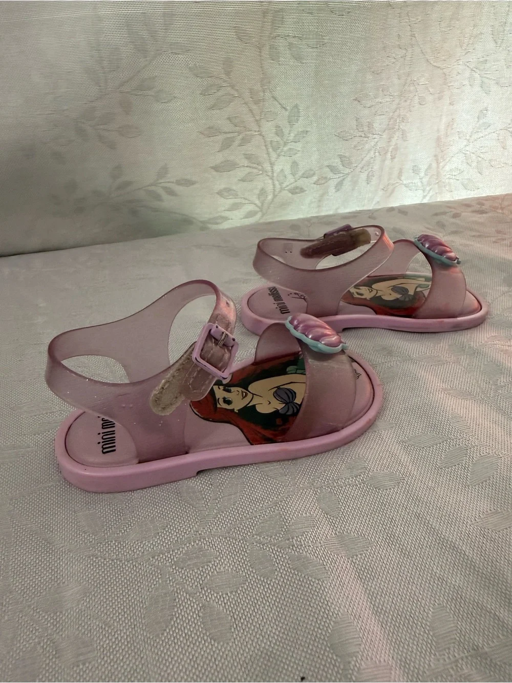 Mini Melissa Pink Glitter Ariel Shell Jelly Sandals